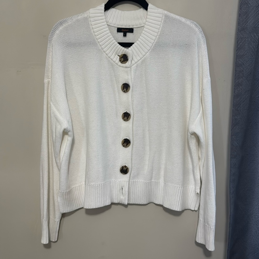 Quince White Cardigan Sweater